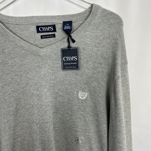 Chaps Sweater Mens Large Grey V-Neck Cotton Silk NWT MSRP $60 - Picture 4 of 12